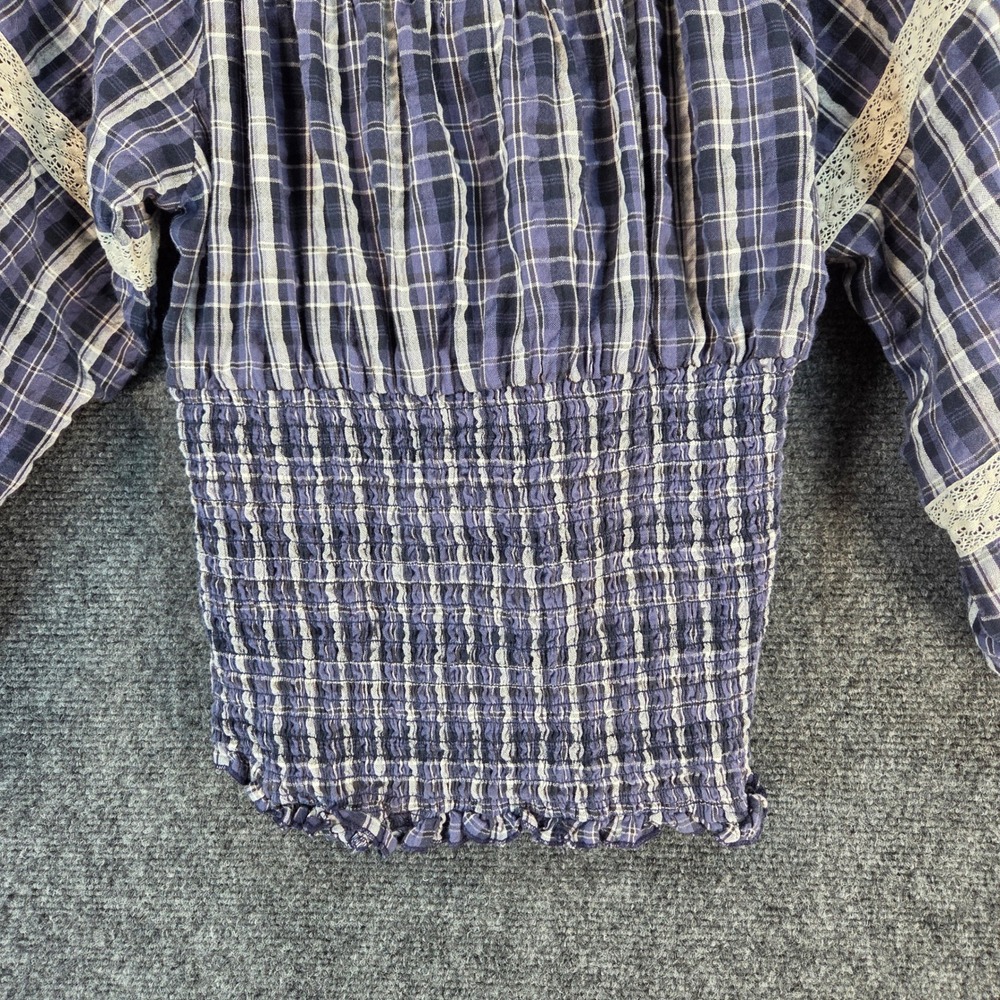 Kimchi Blue Blue Plaid Off-Shoulder Smocked Blouse with Velvet Bow - Picture 11 of 13